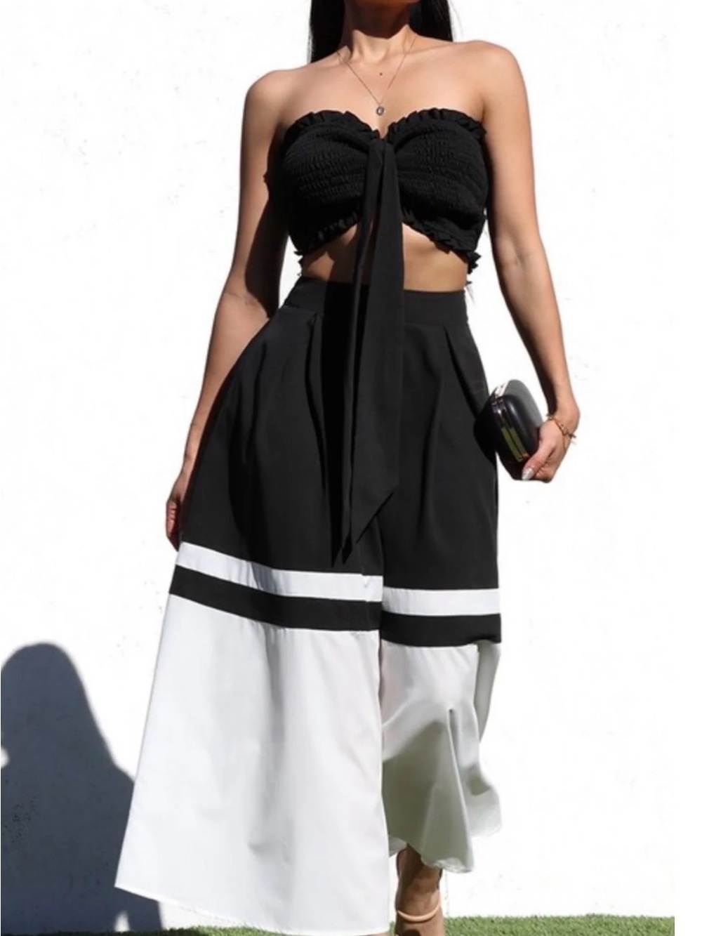 Women’s Black and White Colorblock Midi Skirt